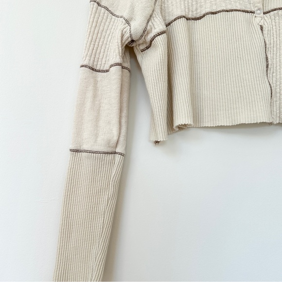 Urban Outfitters BDG Tabby Thermal Henley Cropped Top Cream - Picture 4 of 6